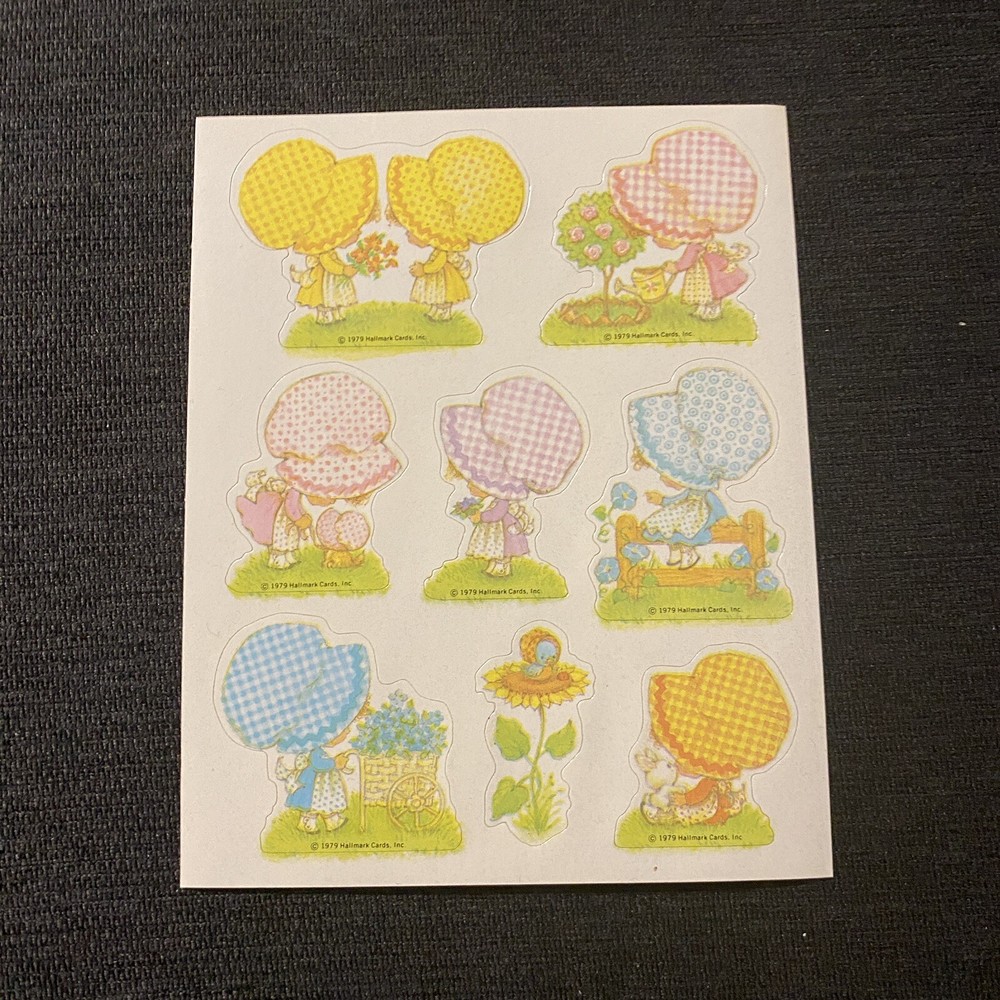 Vintage 1979 Hallmark Stickers 1 Loose Sheet Girls In Bonnets Flowers Spring