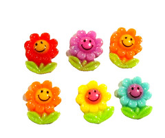 Lot of 50 Multicolor Smiling Flower Flatbacks For Crafting – NEW (#11)