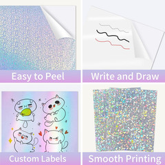 Holographic Sticker Paper for Inkjet & Laser Printer 8.5X11 Inch Printable Vinyl