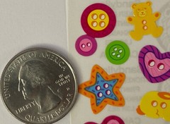 BABY BUTTONS Sticker(12pc) Sandylion•Star•Teddybear•Heart •Round•Sewing•2/4 hole