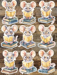 Mouse Reading Book Die Cut Vinyl Stickers Set Scrapbooking Laptop Waterbottle