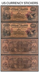 $10 Ten Dollar National Gold Bank Note Original Series (US CURRENCY STICKERS)