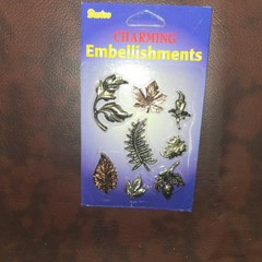 Darice Charming Embellishments Metal Scrapbooking Charms Lot 4 Packs Word Leaf