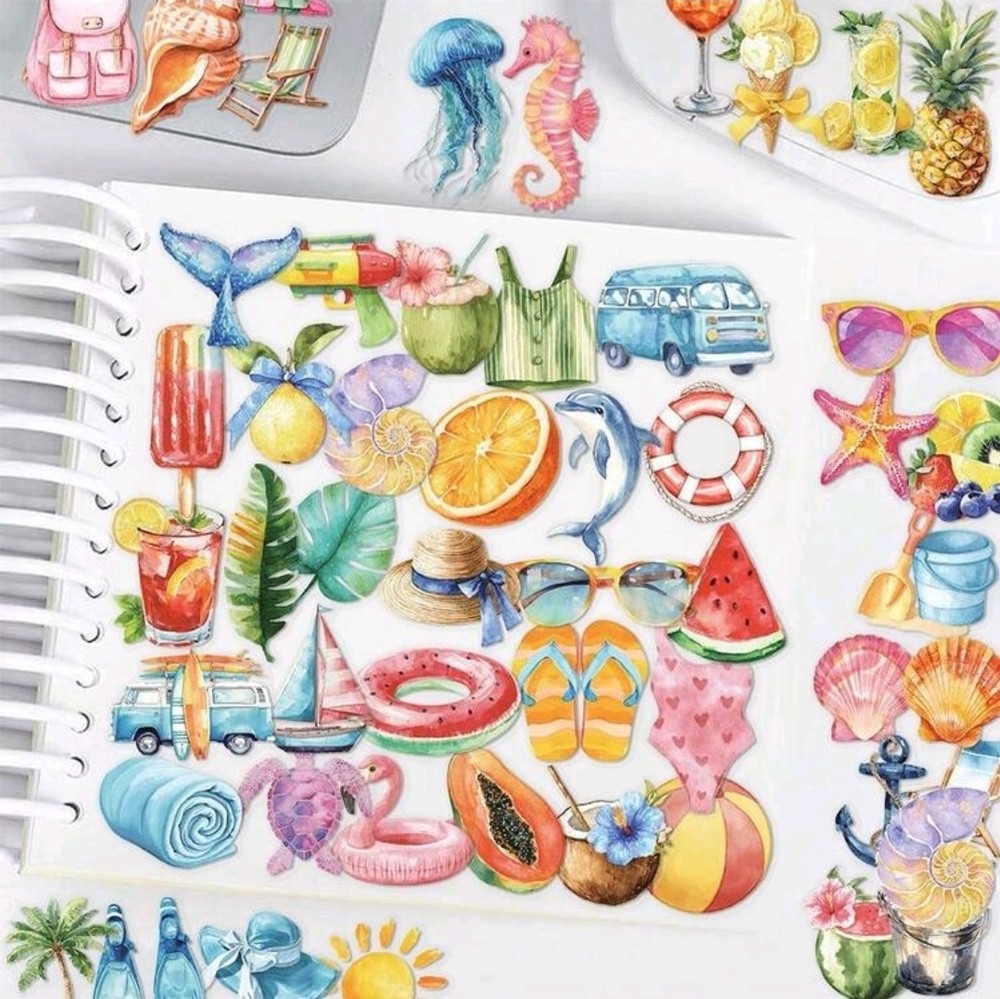 25 Pcs Beach&Tropical,Summer,Ocean,Vacation Diary Stickers,Scrapbook,Transparent