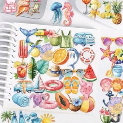 25 Pcs Beach&Tropical,Summer,Ocean,Vacation Diary Stickers,Scrapbook,Transparent