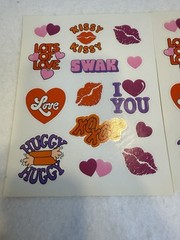 Vtg Love Romance sticker sheet, SWAK, Kissy Kissy, Love, XOXO, Huggy Huggy..