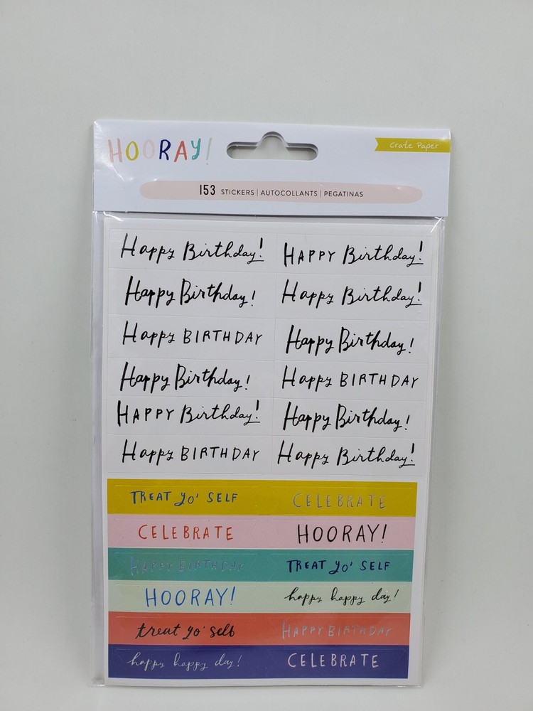CR6 American Crafts Crate Paper Hooray! 153 Birthday Stickers New