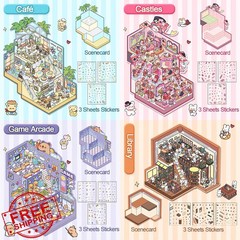 4 Sets Big DIY 3D Sticker Scene Book Kids Adults Miniature Room House