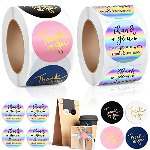 1000Pcs 1.5 inch Thank You Stickers, 2 Rolls 1.5 Inch Thank You Stickers