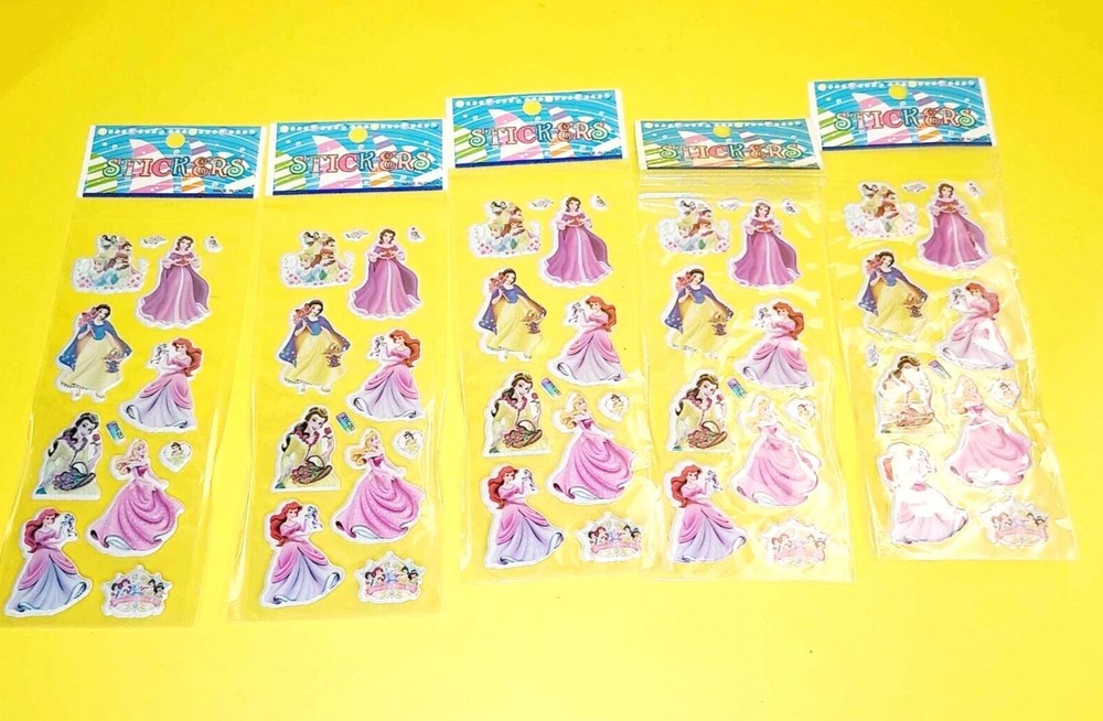LOT 5x STICKERS SHEETS DISNEY PRINCESS SNOW WHITE CINDERELLA BELLE ARIEL AURORA