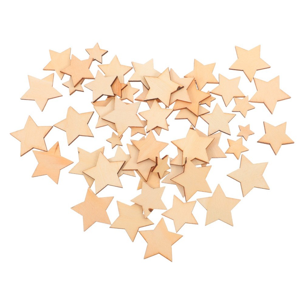 200Pcs Unfinished Wood Star Ornaments Beige Wooden Craft Shapes for Kids Crafts
