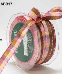 1/2 Inch Check Stitch Ribbon – May Arts ABB17 – Olive/Pink/Purple – 50 yards