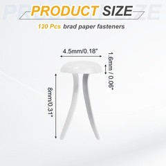 120Pcs Brads Paper Fasteners, 8×4.5 mm Metal Round Head Split Pins, White