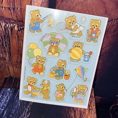 Vintage 1985 Hallmark Cards Bear Camping Activity Summer Beach Stickers Sheet