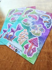 Rainbow Vibrant Mushroom Sticker Sheet – Original Art by SammiSpaghettiArt