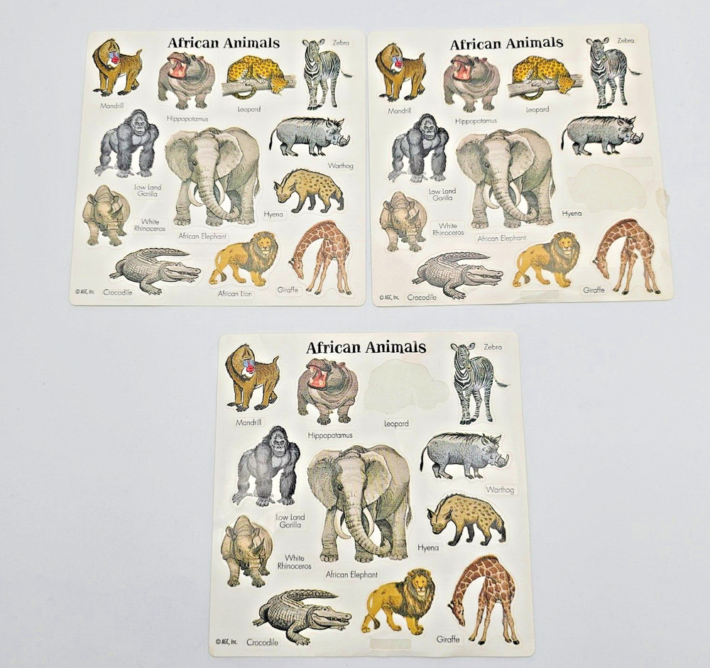 VTG AGC African Animal Stickers Wildlife Safari Elephant Leopard Zebra Gorilla