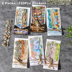 PET Scrapbook Stickers Set, 120PCS Journaling Supplies with 6 Themes Book Wall O