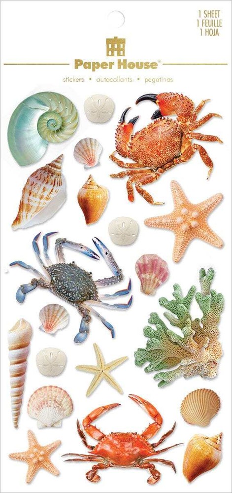 Glitter Seashells Sea Life 3D Stickers Planner Supply Papercraft Crafts Crabs
