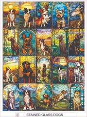 STAINED GLASS DOGS – COMPLETE SHEET OF 20 STICKERS
