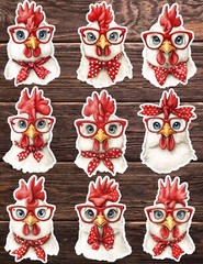 Chicken Red Glasses Die Cut Vinyl Stickers Set Scrapbooking Laptop Waterbottle