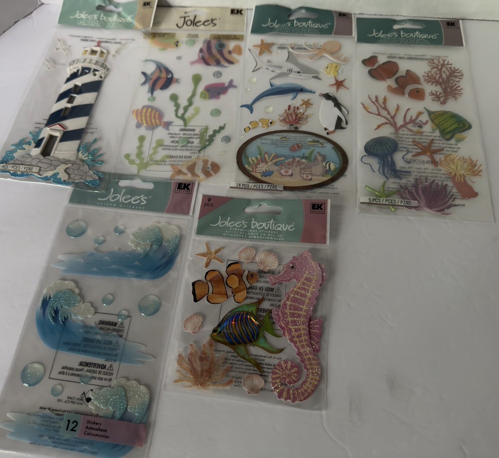 Jolee’s Boutique Stickers Light House, Sea Creatures, Waves , lot of 6