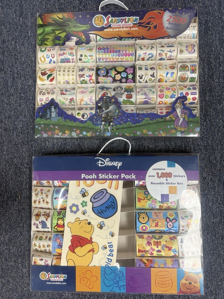 2 NEW Sealed Vintage Sandylion Sticker Boxes 3500 Stickers Disney Pooh + Variety