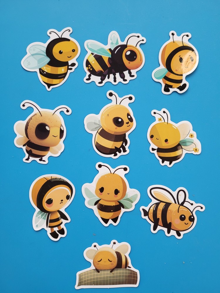 STICKERS x 10 Honey Bee Apiculture Beehive Cartoon Bees Vinyl Sticker B12B
