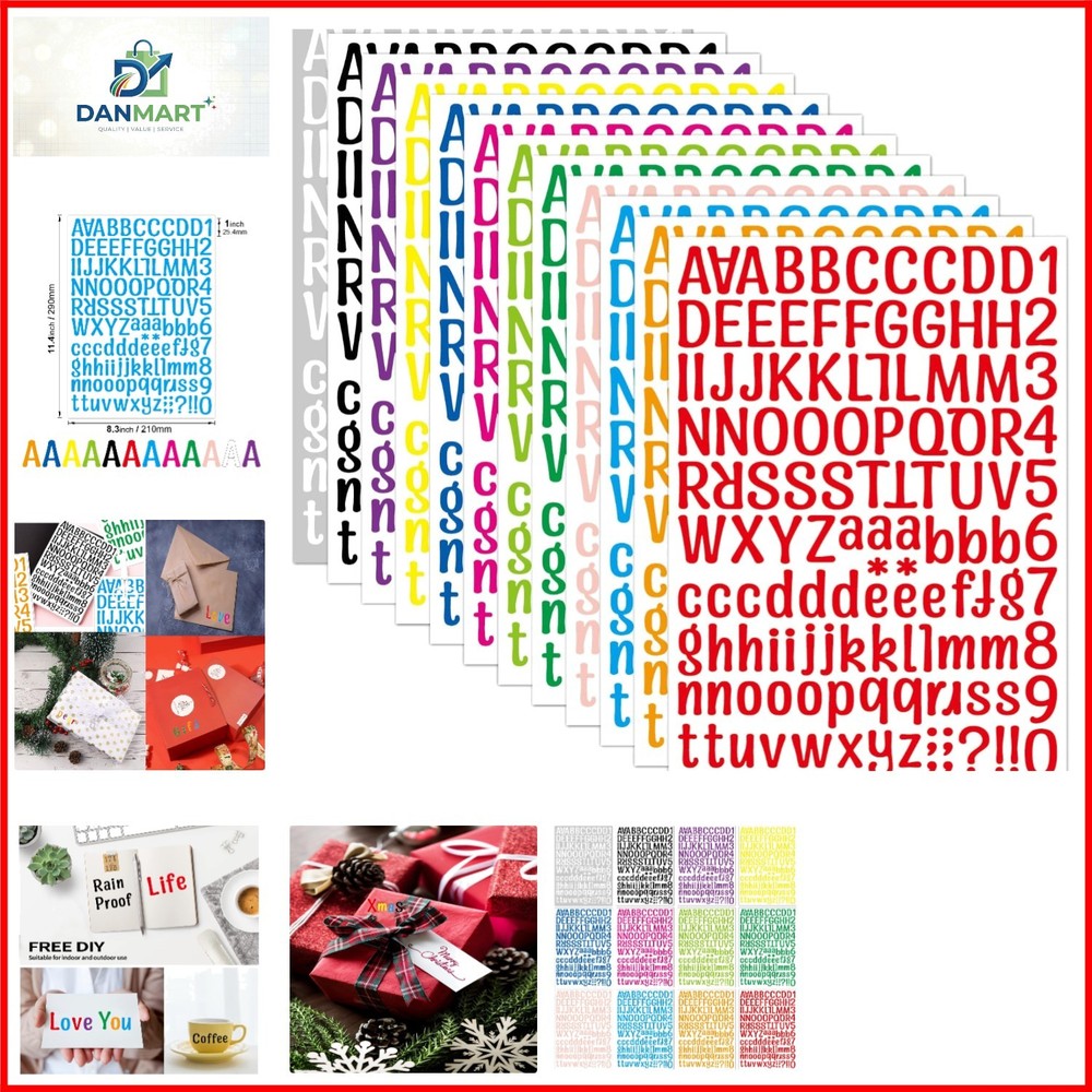 1512 Letter Stickers 12 Sheets Alphabet Stickers Vinyl Self-Adhesive Number A…