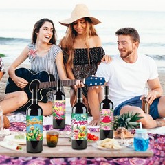Hawaiian Bright Beachy Patterned Joyful Hawaiian Decorative Wine Bottle Stickers