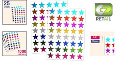 0.6″ Diameter Glitter Foil Star Stickers – 1000 Count in 8 Dazzling Colors