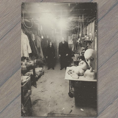 STICKER Men In Black Standing In Creepy Basement With Alien Heads Horror