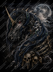 USA Veteran Made Gothic Unicorn Skull Dark Fantasy Wall Art Vinyl Print 8.5×11