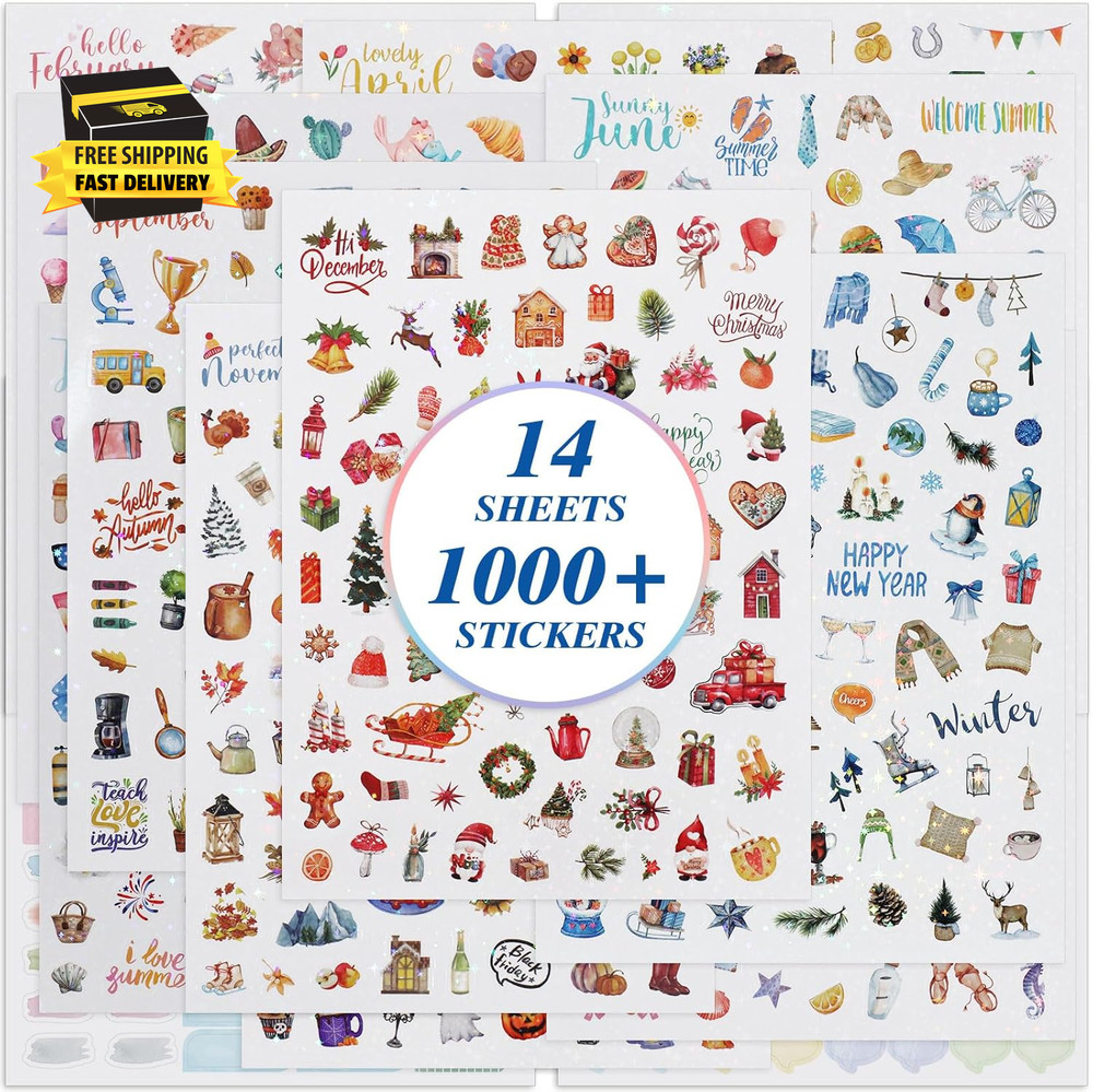 Seasonal Planner Stickers, 1000+ Calendar Stickers Monthly Holiday Sticker Plann