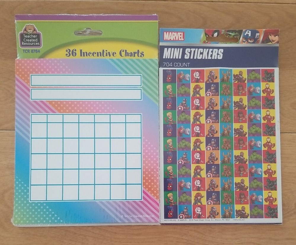 36 Incentive Charts and Marvel Mini Stickers (704 Count) for Teachers/Tutors