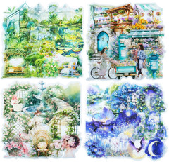 PET Scrapbook Stickers Set, 120PCS Journaling Supplies with 6 Themes Book Wall O
