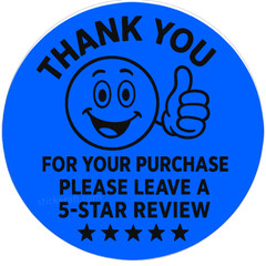 50 pcs Green Thank You Stickers 2” Round – 5 Star Review Labels with Smiley Face