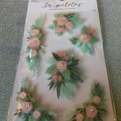 LA PETITES THE PAPER STUDIO STICKERS 3D SPRING FLORAL GLITTER FLORAL W/GEMS 6PCS