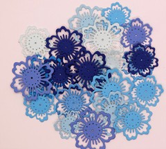 Lacy Flowers Paper Die Cut Embellishments scrapbooking 20 pc Grey Pink