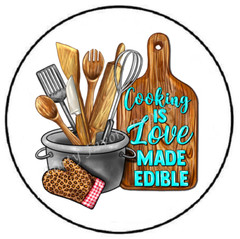 COOKING IS LOVE MADE EDIBLE ENVELOPE SEALS LABELS STICKERS PARTY FAVORS