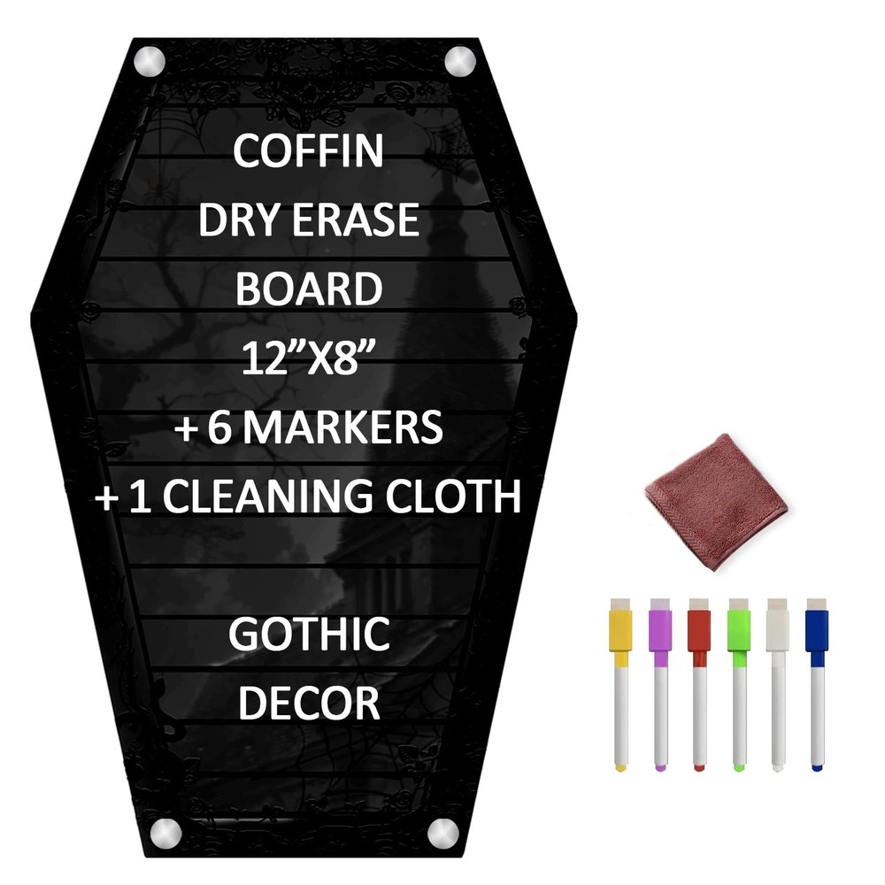 Coffin Letter Board Black, Magnetic Acrylic Dry Erase 12″x8″, Black