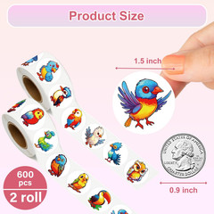 600 Pcs 1.5 Inch round Bird Stickers – Cute Stickers for Kids Birthday Party