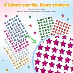 1,620 Holographic Glitter Star Stickers 0.6″, 6 Colors Self-Adhesive Mini Sti…