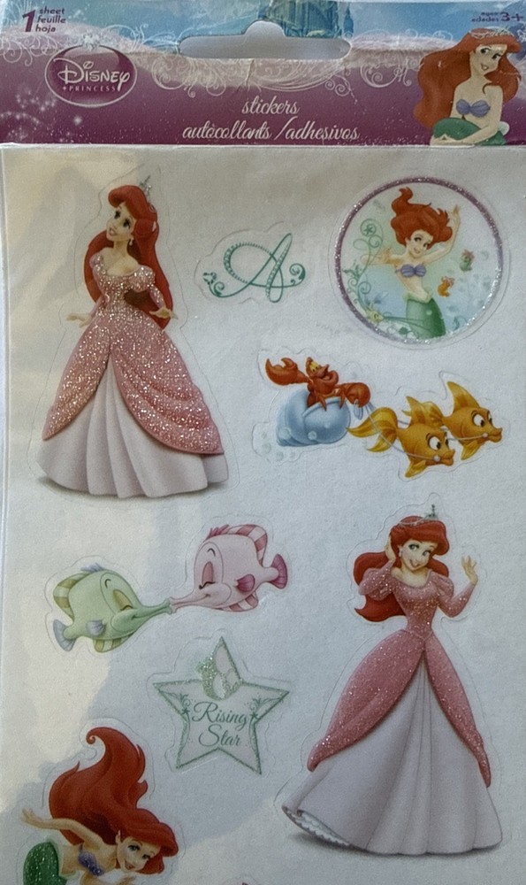 GLITTERED PRINCESS ARIEL Mylar Stickers(18pc)Disney•Little Mermaid•Card Making•
