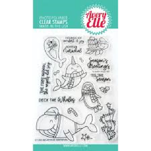 Avery Elle Clear Cling Stamps N Metal Cutting Die Set JOYEUX NARWHAL