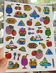 Sparkle Retro Kawaii Food Sticker Sheet (1 Sheet, 4×5 In., .5-.75 In. Stickers)