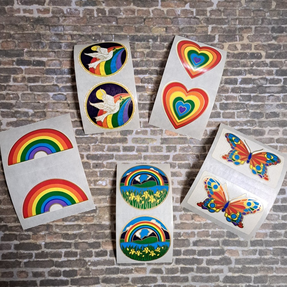 Vintage 80’s stickers Illuminations Mods rainbow butterfly heart dove lot of 10