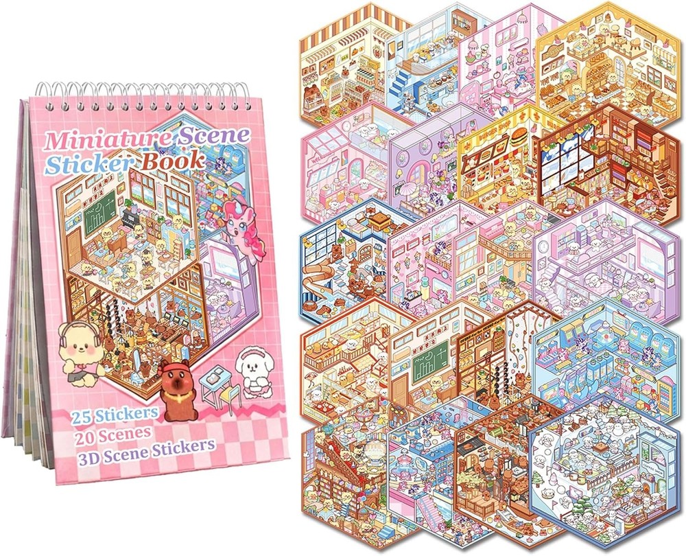 20 Sets Eco-Friendly 3D Kawaii Scene Stickers for Creative Fun & Stress Relief