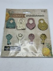 Craft Embellishments Metal Faux Lock Key Set Of 8 Pieces New 2014 Hobby Lobby