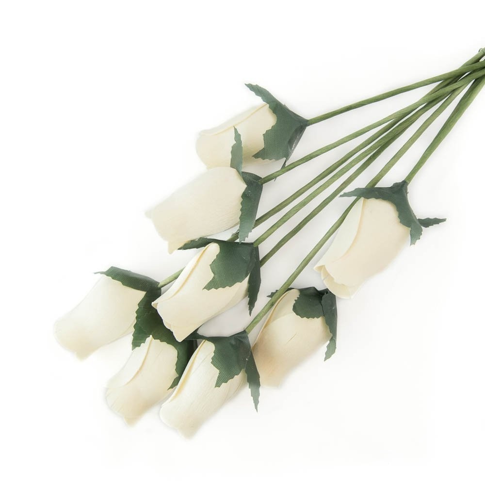 White Bunch of 8 Closed Bud Wooden Roses for Crafts Custom Bouquets and Other…
