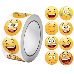 500Pcs Happy Face Stickers Roll 1 Inch Fun Emoji Labels Gift Packaging_New